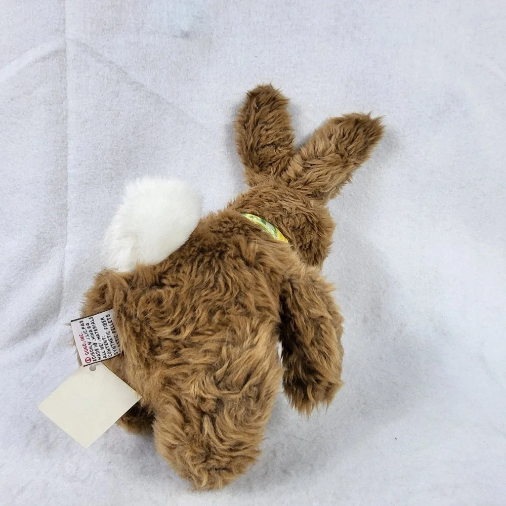 VTG GUND Brown Bunny Rabbit w/ Yellow Bow Fluffy Easter Spring Stuffed Plush Toy